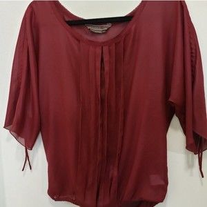 Sheer, blouse, quarter sleeve, garnet